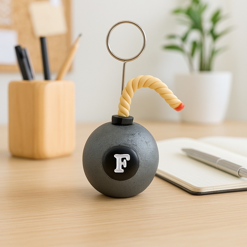 Handmade F-Bomb Paperweight & Photo Holder – Funny Polymer Clay Desk Gift
